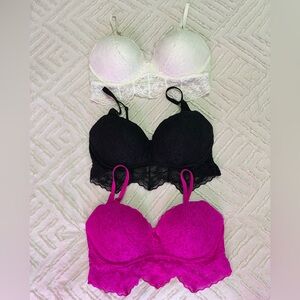 Victoria's Secret Lace Push-Up Bralette Trio - White, Black, and Pink